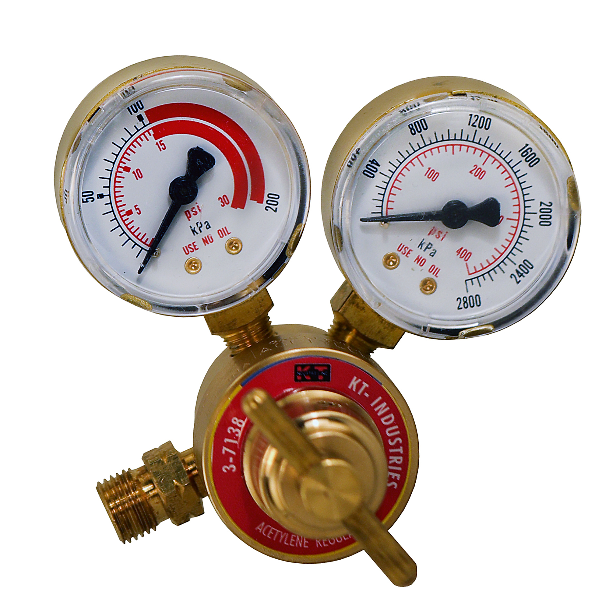 K-T Industries Light Duty Acetylene Regulator — Single Stage, 2-15 PSI, Rear Mount CGA 200 Connector, Model# 3-7138
